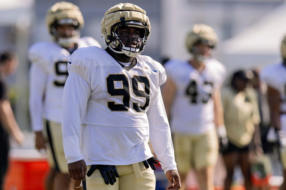 New Orleans Saints defensive tackle Khalen Saunders (99) at the Ochsner Sports Performance Center. Mandatory Credit: Stephen Lew-USA TODAY Sports
